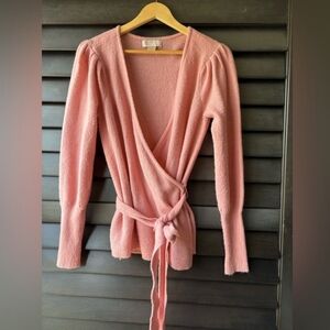 Rachel Parcell Pink Wrap Cardigan Sweater Puff Sleeve Removable Belt M